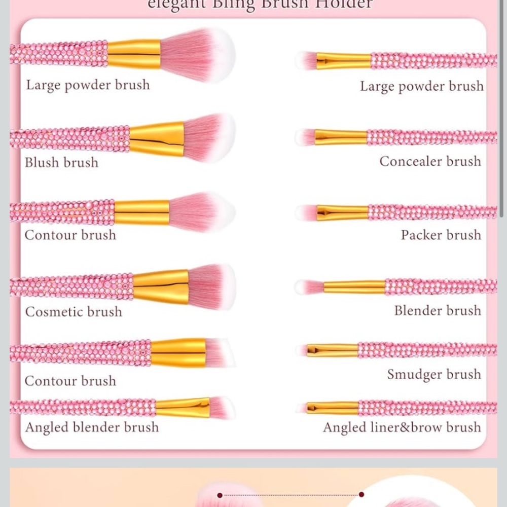 Pink and Silver crystallized bedazzled 13 piece Makeup Brush Set with holder - Picture 5 of 7